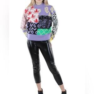 BB DAKOTA X‎ STEVE MADDEN COLORBLOCK PRINT TURTLENECK SWEATER SIZE S